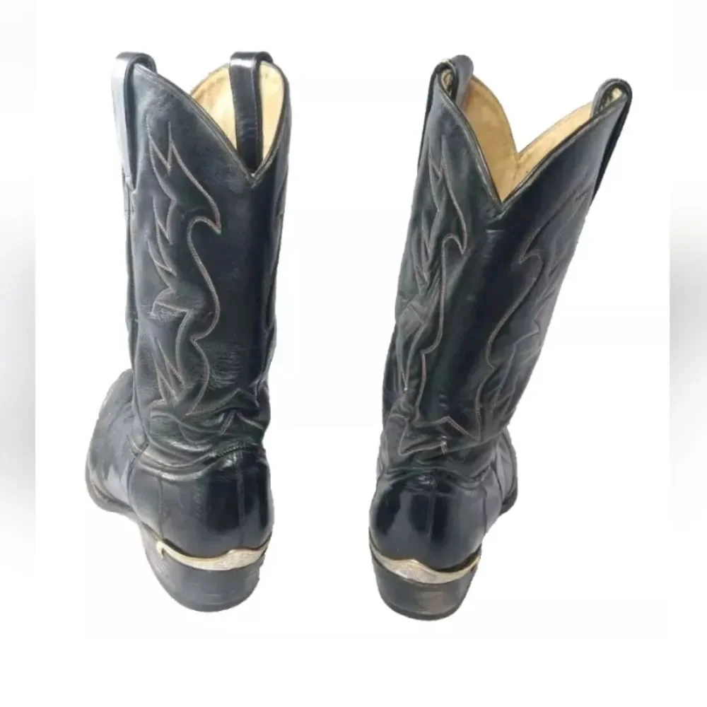 Cazador Black EEL Skin Leather Western Boots Sz 10 D Toe Tips  & Heel Guards